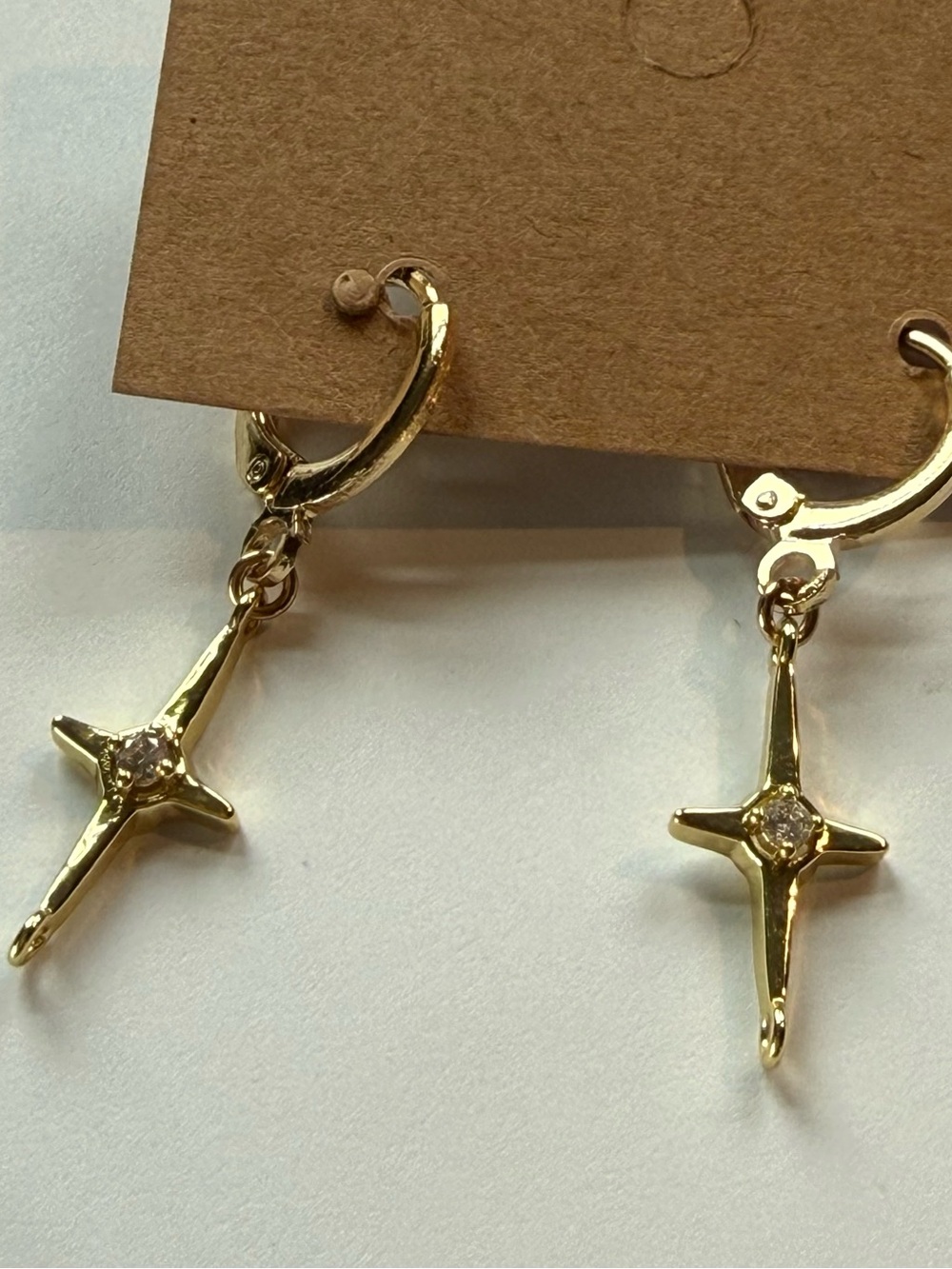 Gold Starburst Drop Hoop Earrings